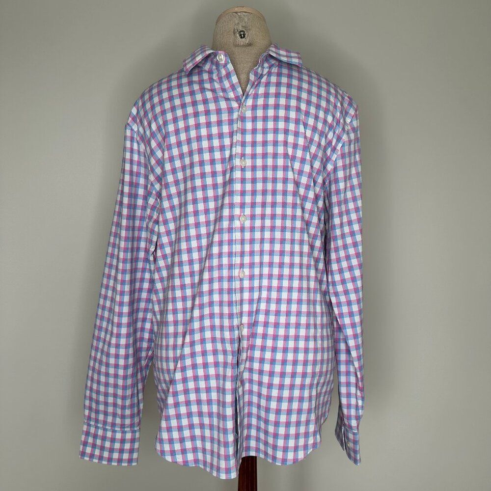 Bonobos Men's Large Slim Fit Long Sleeve Tech Button-Down Shirt Pink Blue White